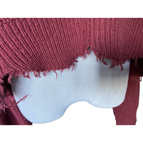 Womens Distressed Oversize Deep V Crop Sweater Size L Maroon Boho Grunge Slouchy - Picture 5 of 13